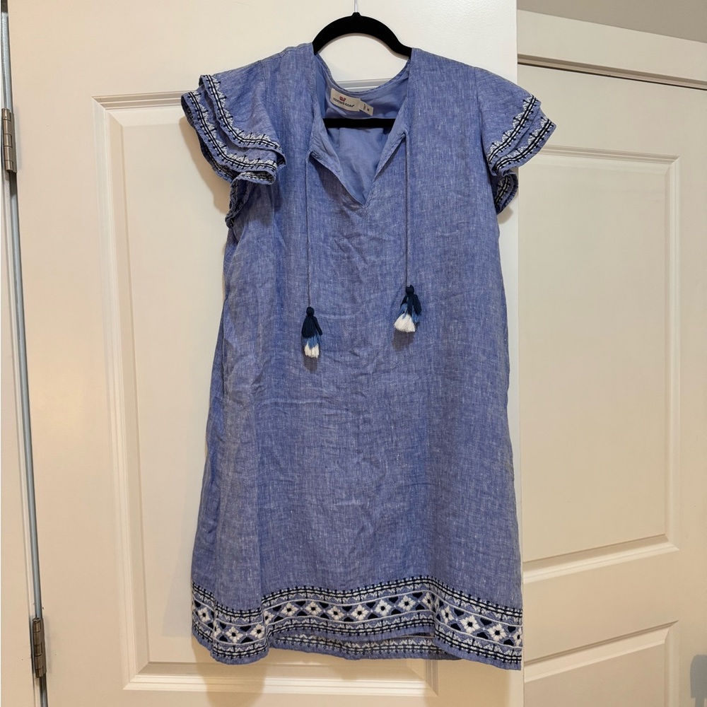 Vineyard Vines Blue and White Ruffled Tie Front Sundress